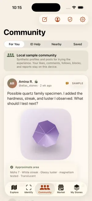 Pre-release Community screen with a collector asking for identification help